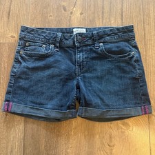 Aeropostale Denim Shorts Dark Wash Cuffed Pink Stitching Juniors Size 5/6