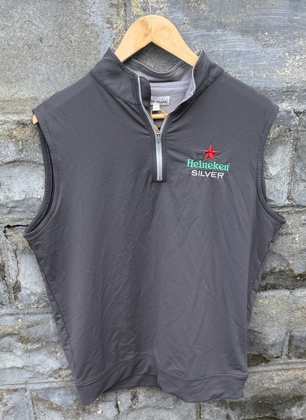 Peter Millar Vest Men's M Gray 1/4 Zip Performance Golf Sleeveless Heineken Beer