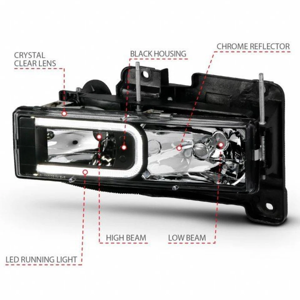 ANZO For Chevy K1500/K2500/K3500 1988-1999 Crystal Headlights Black Housing Pair - Image 3 of 4