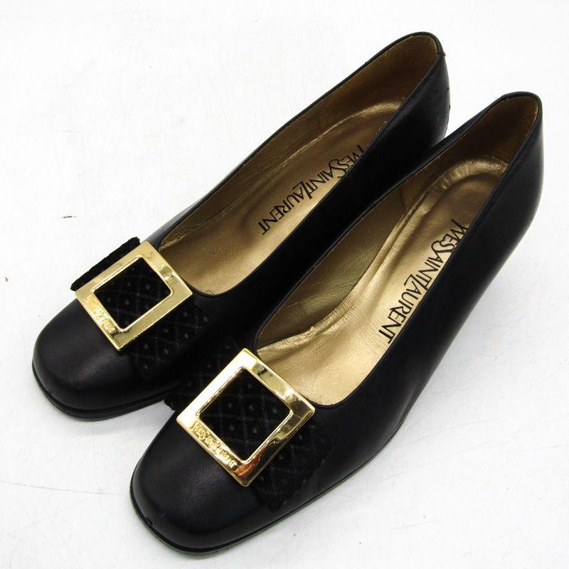 Autentiche decolte Yves Saint Laurent punta quadrata pelle nere taglia 35 5 donna