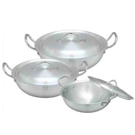 Indian Kadai Karahi 3pc Aluminium Wok Deep Frying Round Pots Set