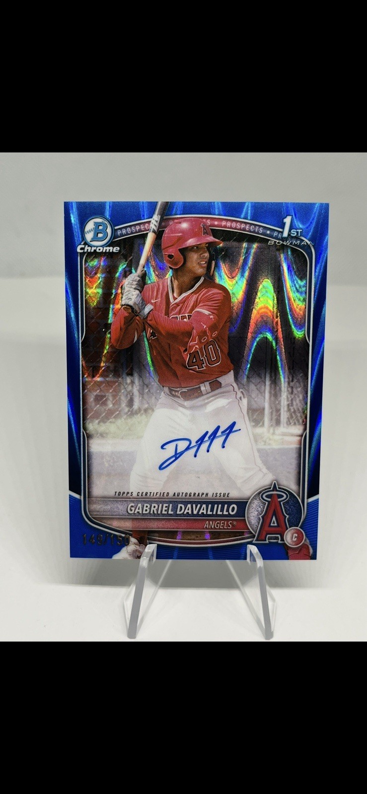 Gabriel Davalillo 2025 Bowman Chrome 1st Bowman Blue Raywave Auto /150 Angels
