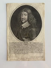 Antique Engraving Gaston, Duke of Orléans  Brother of King Louis XIII of France