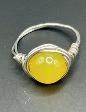 Wire Wrapped yellow stone Ring. Size 8. Silver Wire.