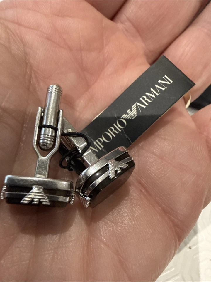 Emporio Armani Tiger’s Eye Cufflinks Silver Plated New With Tags - Image 3 of 4