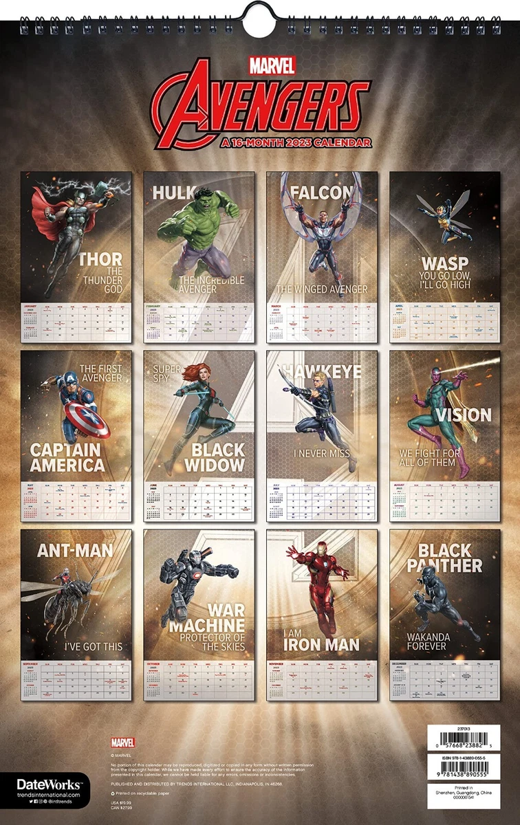 2023 Marvel Avengers Oversized Poster Calendar – Wall Calendar 11 x 17 -  New! | eBay