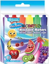 BAZIC 6 Color Washable Fruit Scented Markers, Chisel Tip Colors Watercolor