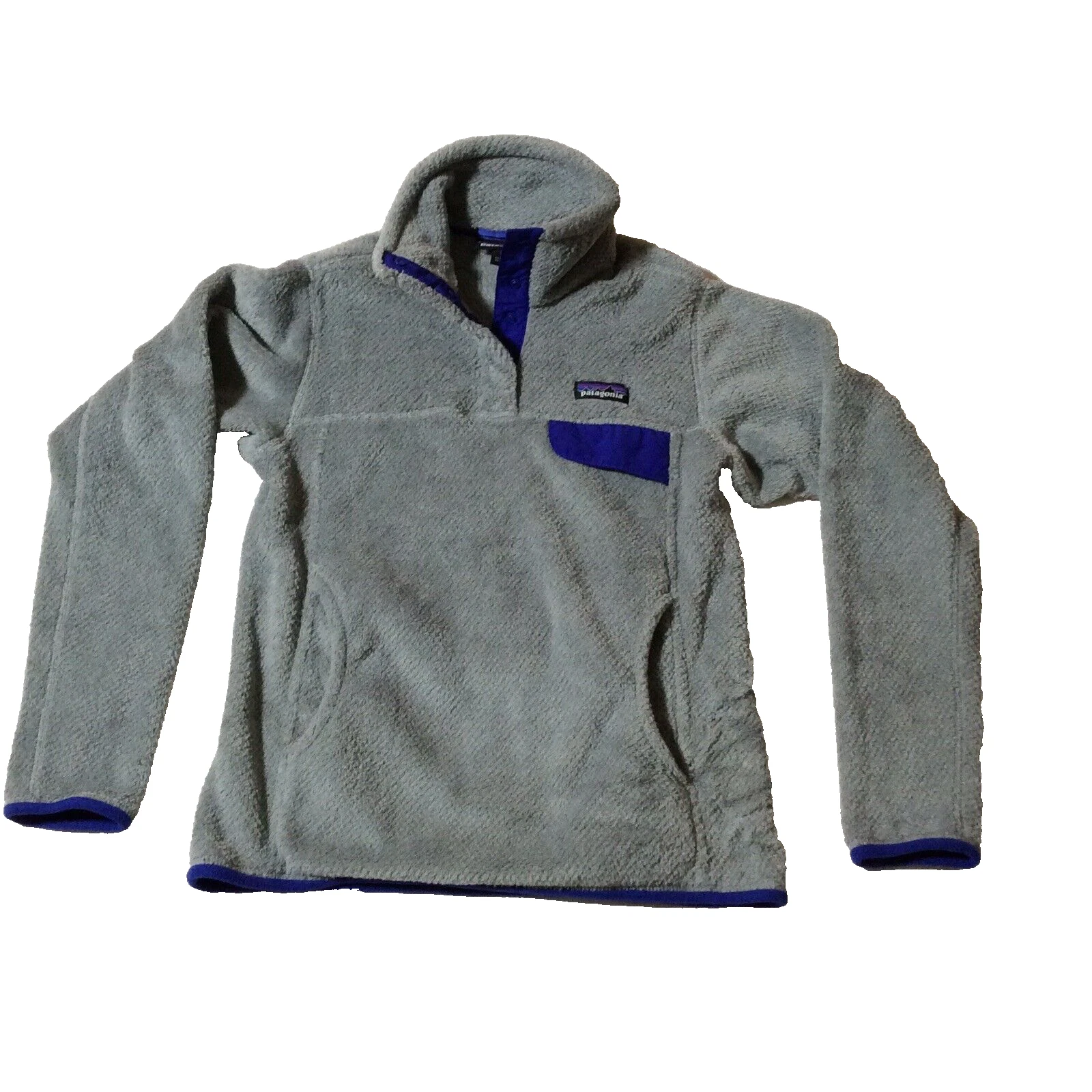 Patagonia Polartec Snap-T Pullover Fleece Gray & Cobalt Blue Trim Sz Small