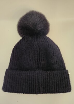 NWT Marcus Adler Black Knit Faux Pearl And Beaded Beanie Hat Marcus Adler Imitation Pearl Flower Pom Beanie In Black  main image 2