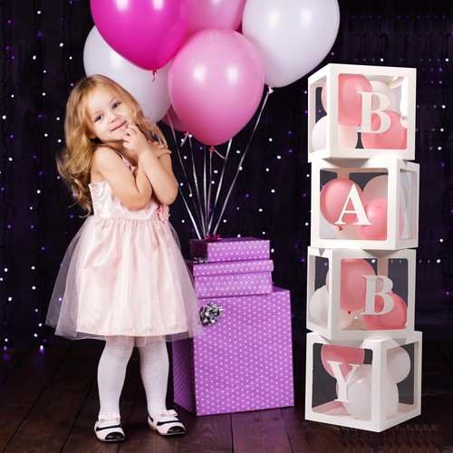 Baby Boxes with Letters,4 Transparent Balloon for Gender Reveal Decorations - Picture 3 of 7