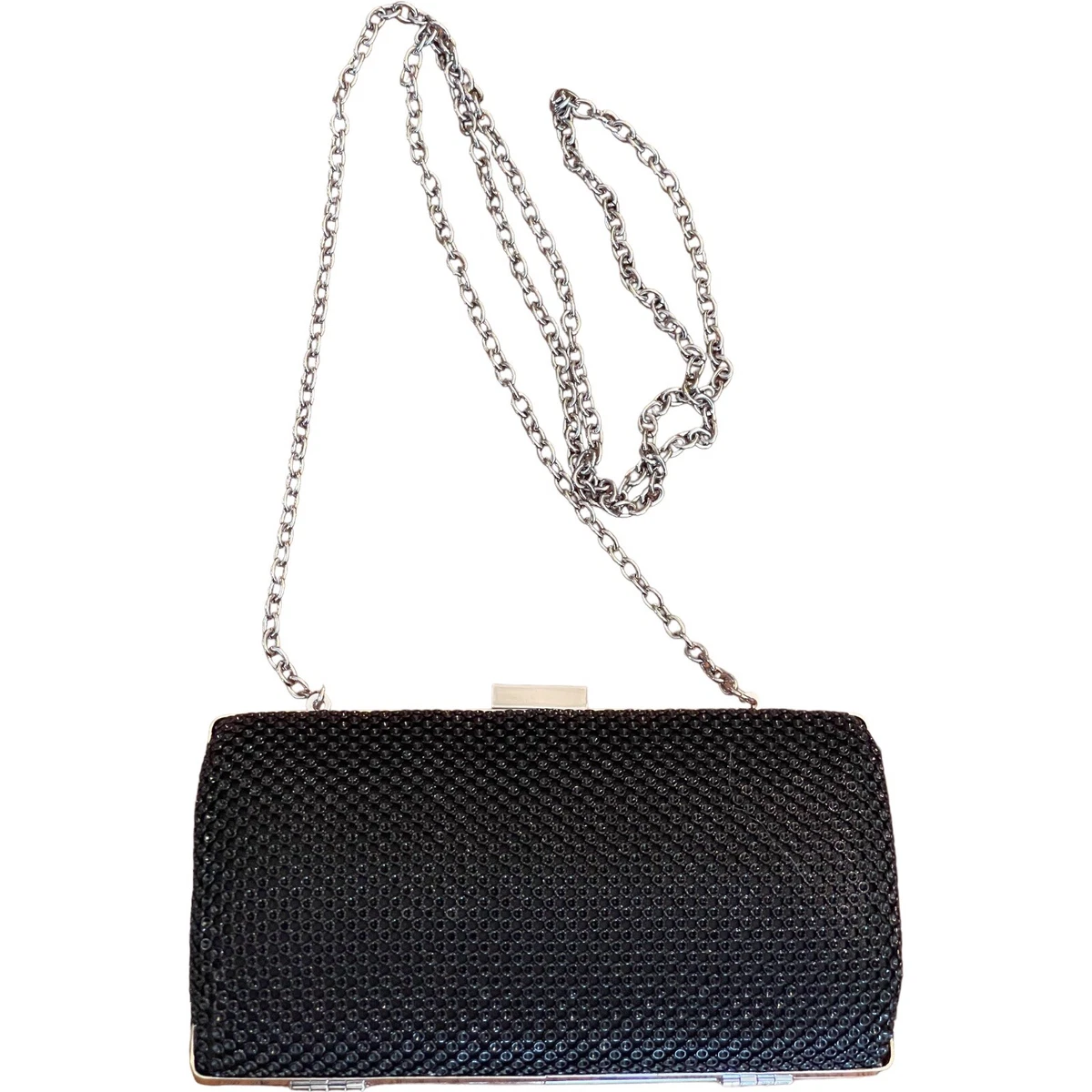 The Touch of Nina Black Mesh Small Clutch Purse with Chain