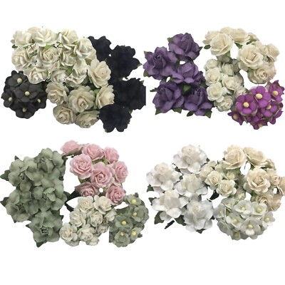 35 Mixed Pantone Black  Paper Lily Blossom Flower Scrapbook Wedding Card- making