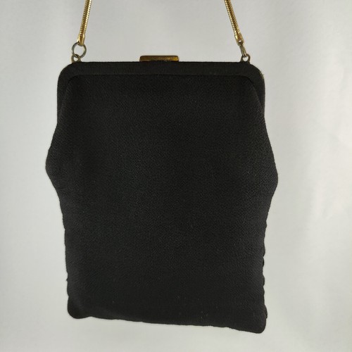 Vintage Evening Bag with Rhinestone Clasp Pleated Black Fabric & Snake Chain - Picture 8 of 11