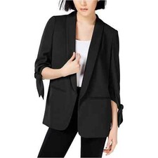 Bar III Woman's S Black Tie-Sleeve Open Front Blazer MSRP 89