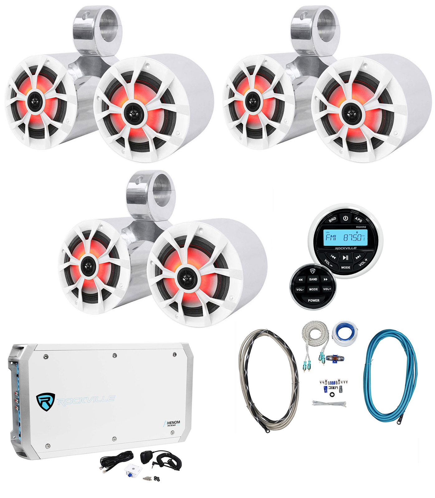 3 Светодиодных динамика для морского вейкборда Rockville Dual 65 LED Ресивер Усилитель Комплект усилителей 132290₽