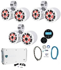 3 Rockville Dual 6.5" Marine Wakeboard LED Speakers Receiver Amplifier Amp Kit