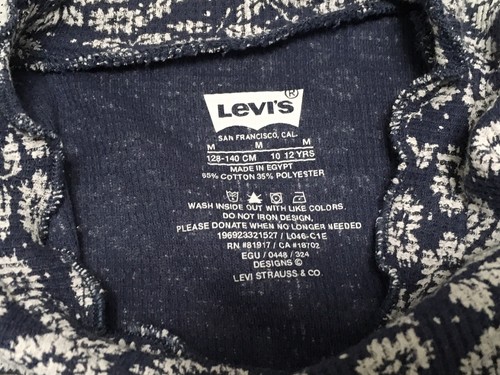 Levi's Girls Size M Blue White Ribbed Short Sleeve Floral Logo Drawstring Shirt - Picture 3 of 7