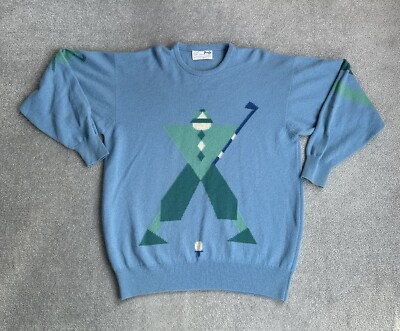 PRINGLE Herren Pullover Gr M Wolle Sweater Jumper Vintage Golf Logo 26309 Blau