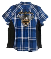 Harley Davidson 115th Women’s Snap Front Blue Plaid Shirt 2XL