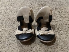 Yosi Samra Samara Beige Black Bow Leather Ballet Flats Girls Size 12c Foldable