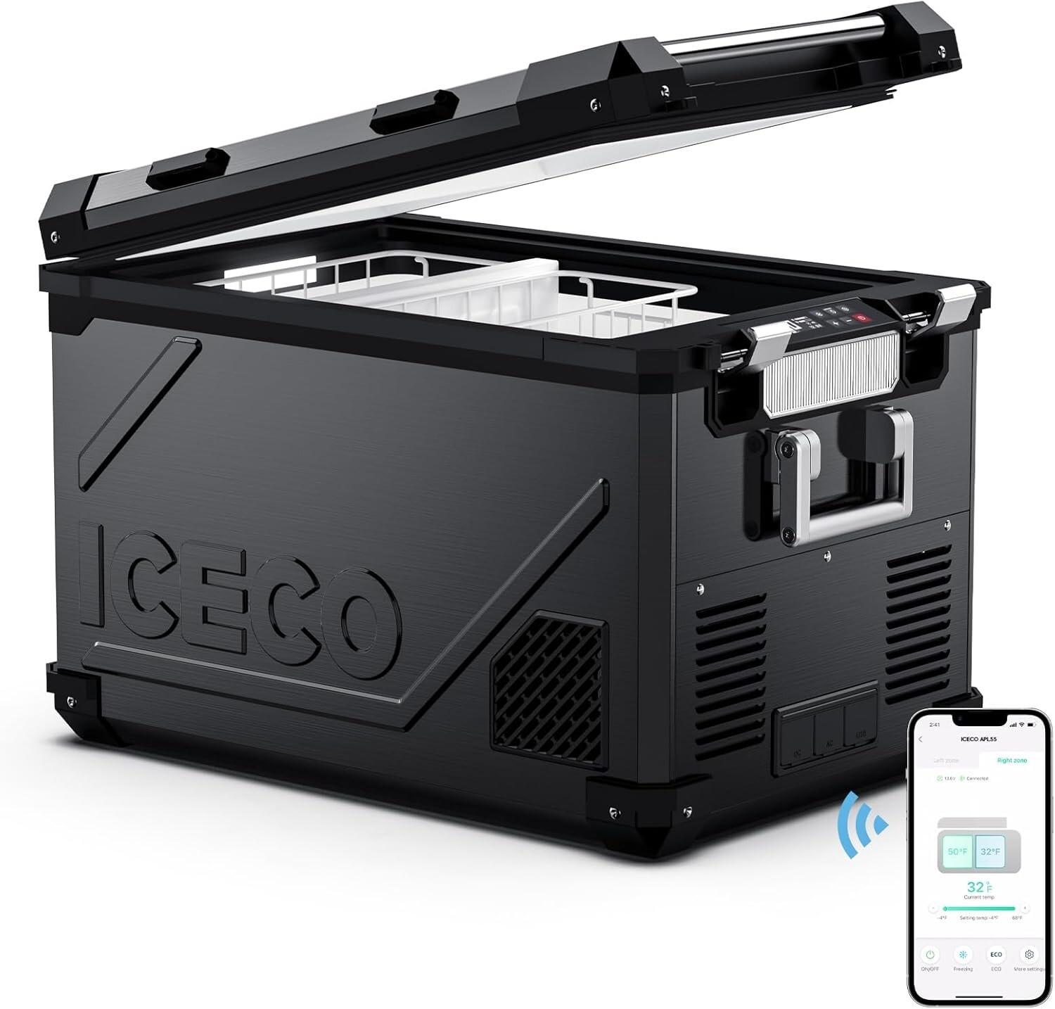 ICECO APL55 Dual Zone Portable Refrigerator Freezer Bluetooth Controlled for Car