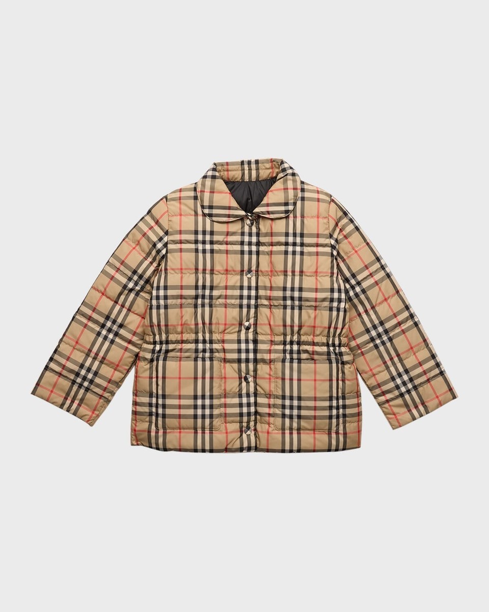 Burberry V1504 Kids Reversible Oaklee Beige Check Puffer Snap