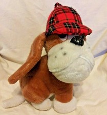 Vintage 1978 Dakin Basset Hound Dog Plush Brown White Red Plaid Sherlock Hat 9"