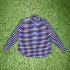 Peter Millar Winter Soft Twill 100 Cotton Plaid Blue Button Up Shirt Men's XL
