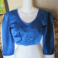 NEW Enamel BLUE DECENT Choli AMAZING BLOUSE For SARI Skirt Satin TOP SUPERB 33"