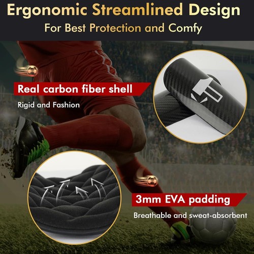 Espinilleras de fútbol de fibra de carbono, súper fuertes, ultra ligeras, resistentes a los golpes - Imagen 4 de 6