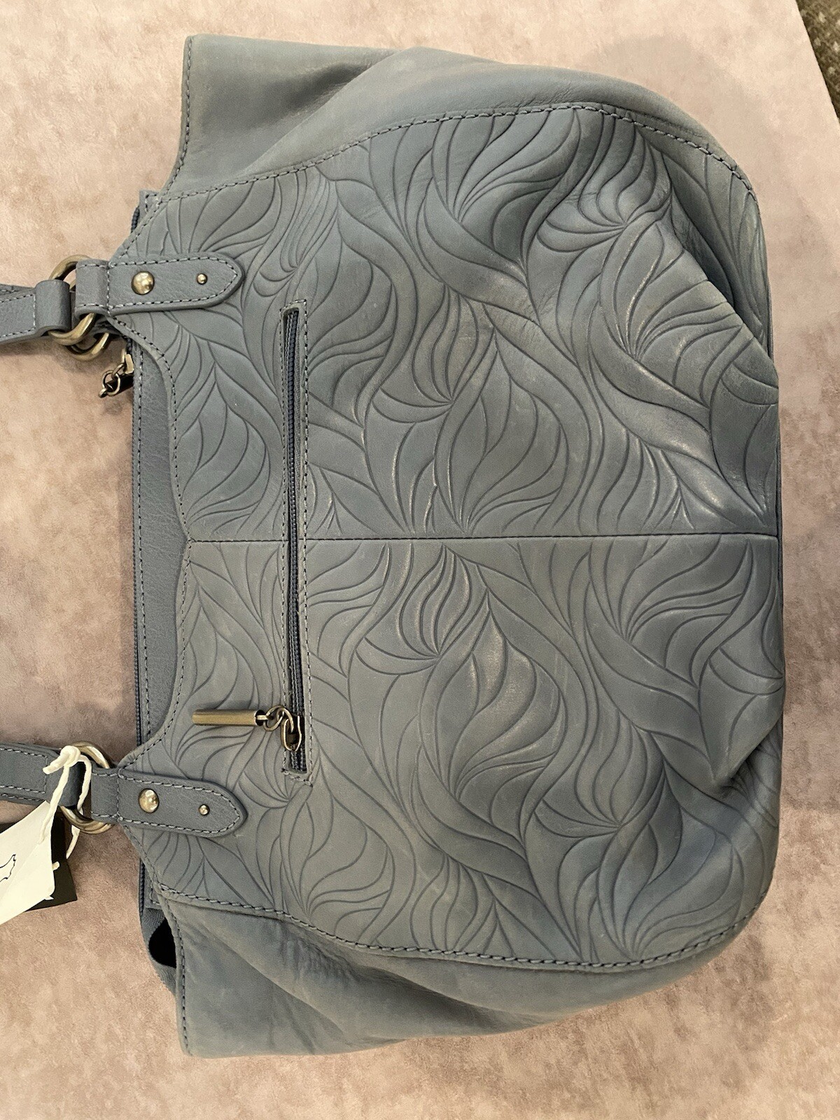 The Sak Bolinas Leather Satchel Maritime Wave Embossed