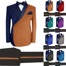 Men Suit Splicing Regular Fit Peak Lapel Business Casual Outfits 2 Piece Set