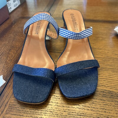 BNIB Olivia Miller Women s OMH5736 Denim & Gingham stripe,Blue, Size US 8 w/box