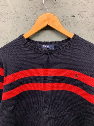 Polo by Ralph Lauren Boys' Navy Red Striped Sweater Size L (16-18) Cotton Knit - Picture 2 of 8