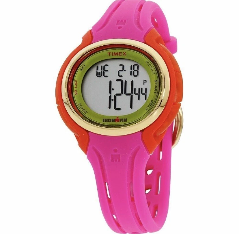 TIMEX IRONMAN HOT PINK RED 2 TONE 50 LAP RESIN PLASTIC INDIGLO