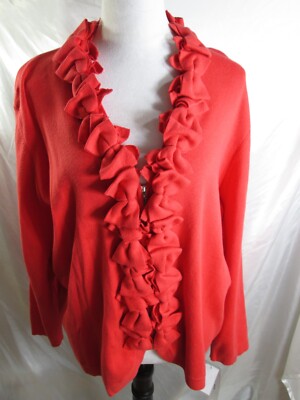 CORAL 3/4 SLEEVE FULL ZIP SWEATER TOP SIZE 1X ($150) TERRYL FOR THALIAN