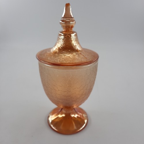 Candy Dish 1930s Vintage Imperial Glass Company Footed Marigold Crackle