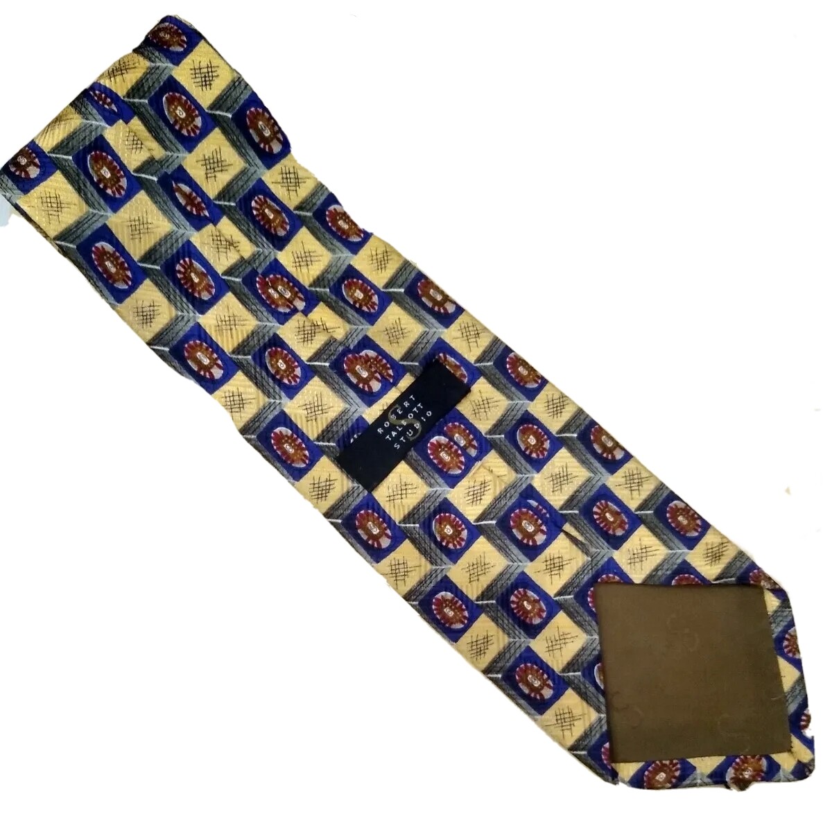 Robert Talbott Studio Necktie Patterned Gold Blue… - image 3