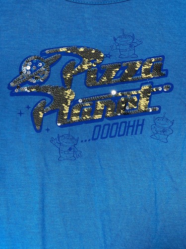 Disney Pixar Toy Story 4 Pizza Planet Blue Sequined Dress Girls MEDIUM 7/8 NWT - Picture 2 of 7