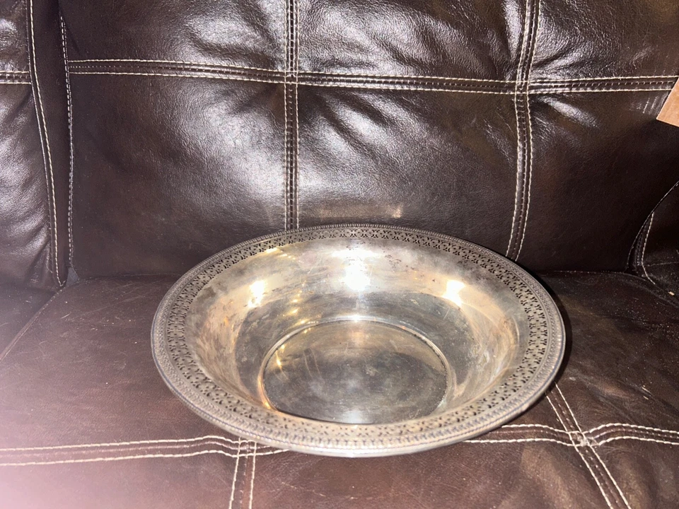 Cuenco de plata esterlina de 10"" estampado con sello - B17 - Watson Company perforación ornamentada Foto 3 de 4