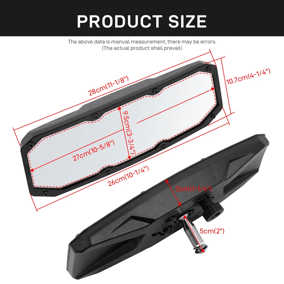 Espejo retrovisor central UTV para Polaris Ranger 1000 diésel doble 2015-2018 negro Foto 2 de 4