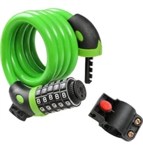 Bicycle Anti-Theft Code Lock, Composed of 5 Digits, Cable Lock Green New