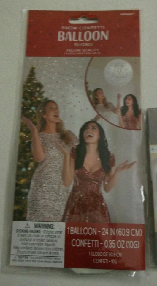 Jumbo Snow CONFETTI FILLED BALLOON & 6 Snow What Fun Helium quality Balloons Lot - Image 3 of 3