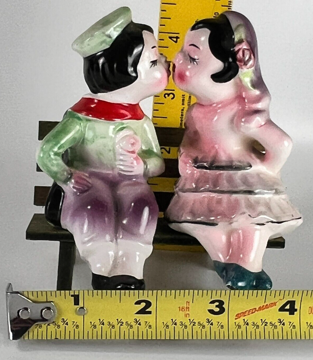 Vtg Kissing Boy Girl Bench Salt Pepper Shakers Ceramic Japan Lot