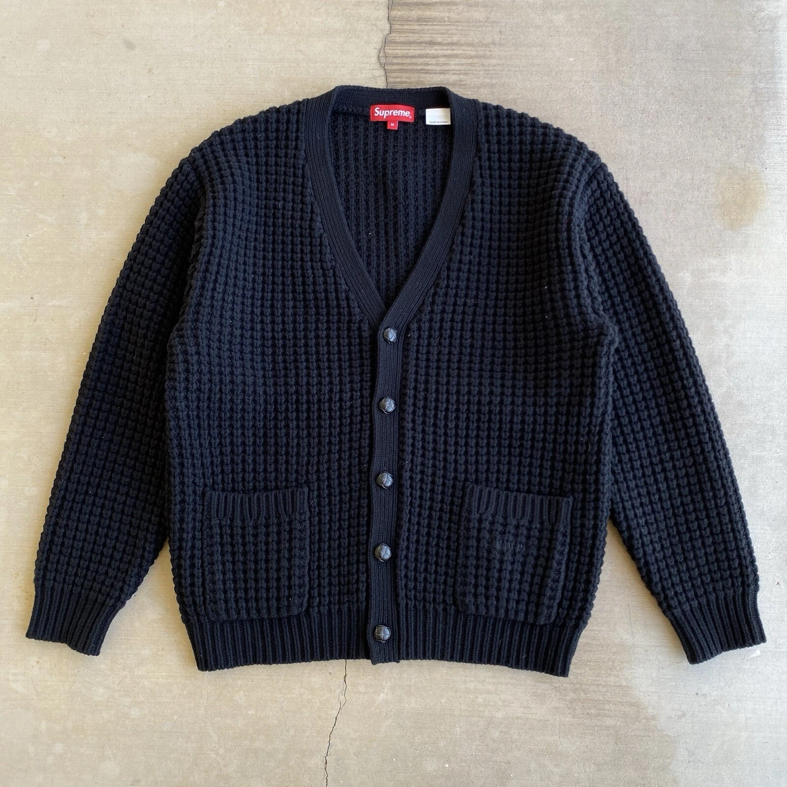 Cardigan noir Supreme Waffle tricot 2021