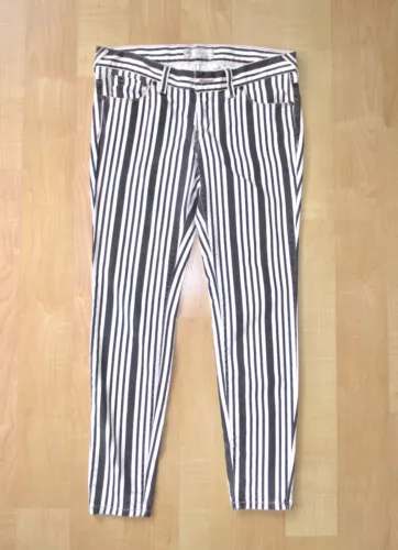 Free People dolly bird mod black white stripe denim jeans pants taper leg 28