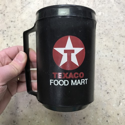 #ad Vintage Texaco Aladdin 12oz Travel Coffee Mug Black Insulated Rare Memorabilia $25.49