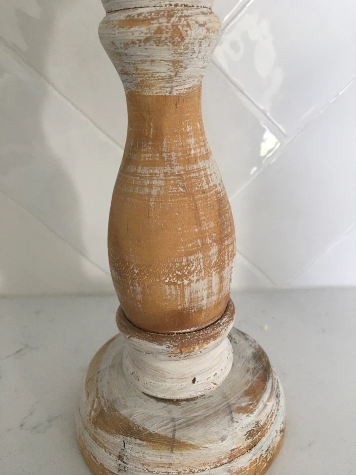 POTTERY BARN SOLID WOOD CANDLE STICK HOME DECOR HOLIDAY DECOR FARMHOUSE - Image 4 of 4