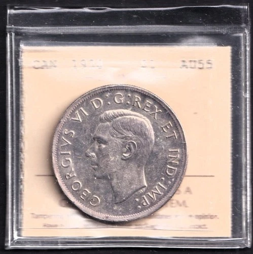 Canada 1938 $1 One Silver Dollar ICCS Certified AU-55 Rotated Die Rare Date