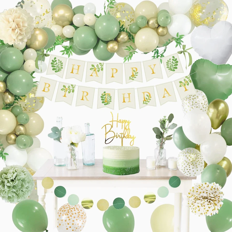 Décorations Anniversaire, Vert Or Ballon, Bannière Joyeux Anniversaire - Photo 1/4